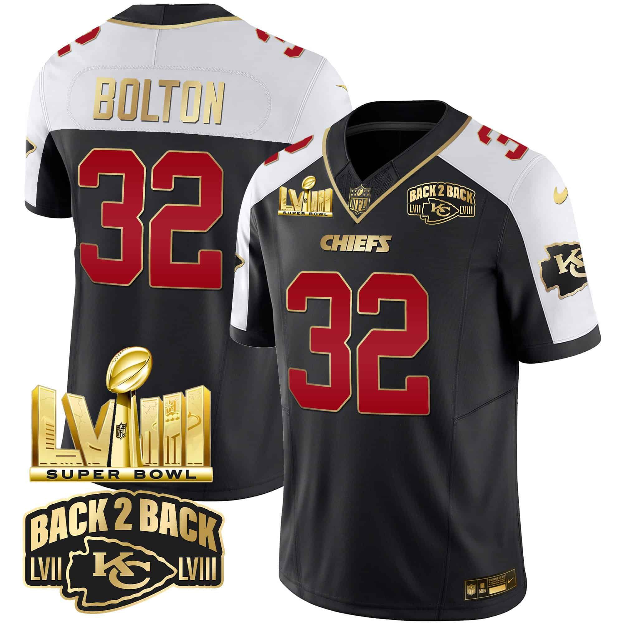 Men Kansas City Chiefs #32 Bolton Black 2024 Nike Super Bowl LVIII & Back-2-Back Gold Patch Vapor NFL Jersey->indianapolis colts->NFL Jersey